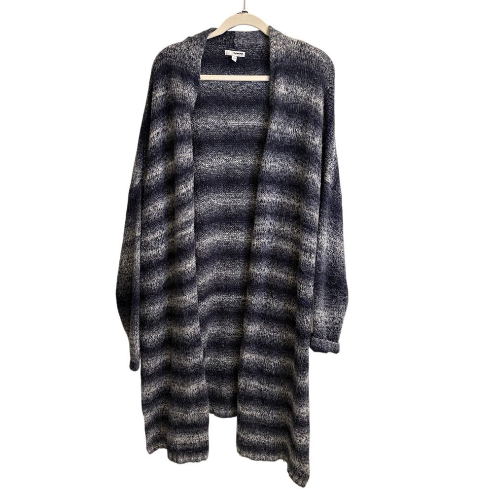Sonoma 3X PLUS Black Gray Gradient Striped Open Cardigan Sweater Cozy Preppy